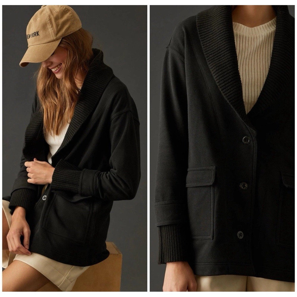 Anthropologie Daily PRACTICE VNeck Cardigan Jacket Black XS Cotton Blend Sweater
